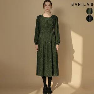 여성 잔꽃 골덴 셔링 롱원피스