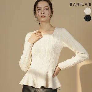 여성 스퀘어넥 울혼방 페플럼 블라우스