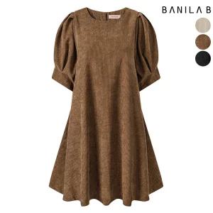 여성 코듀로이 퍼프소매 레이어드 원피스