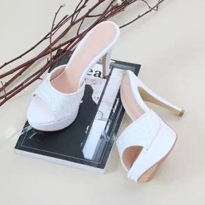 [피커]격자 짜임 여성킬힐 가보시 킬힐 뮬 슬리퍼힐