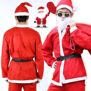(5종세트) 크리스마스 산타복 상의 하의 모자 수염 벨트 아빠 산타 분장 옷/의상/복장/코스튬/