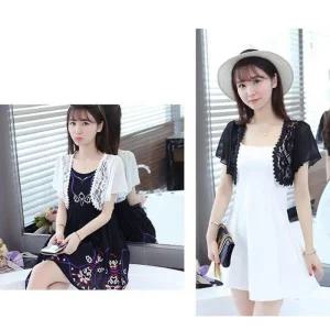 여성 볼레로 숄 가디건 코트 원피스 쉬폰 반팔 자켓 레이스 미니 원피스상의 짧은