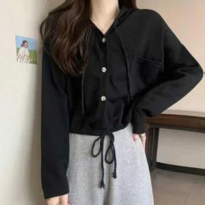 대학생 가디건 청바지 버튼 코디 자켓 스트링 후드