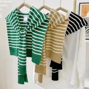 가디건 레이어드 셔츠 케이프 니트 페이크 스트라이프