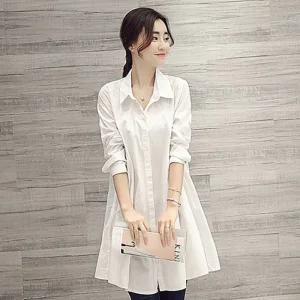 레이어드 셔츠 A라인 흰색 블라우스 롱남방 임부복 Ydv8+5AHe