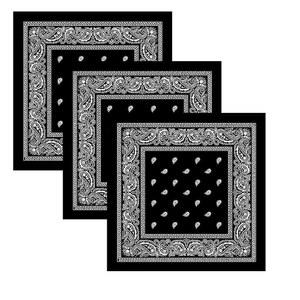 3Pcs 반다나 얼굴 마스크 100% 면 페이즐리 프린트 헤드 랩 스카프 헤드웨어 손목밴드 블랙 + 원 사이즈