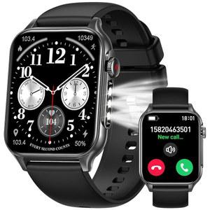 LED 손전등이 있는 여성용 루체이라 스마트워치(응답/전화 걸기), 심박수 수면 모니터가 1.96인치 HD 터치스크린 피트니스 트래커, 100개 이상의 스포츠 모드가 방수 스마트워치