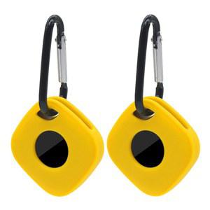 카라비너가 장착된 타일 메이트 2024 블루투스 트래커용 실리콘 케이스 분실 방지 방수 개 목걸이 홀더 열쇠 가방 애완동물 태그 2팩 노란색