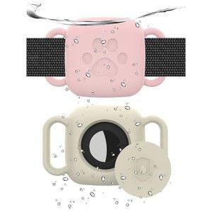 타일 메이트 2022 2024 트래커와 호환되는 2팩 개 목걸이 홀더 트래커용 방수 긁힘 방지 파인더 보호 커버 반려동물 고양이용 실리콘 케이스 액세서리 핑크 그레이