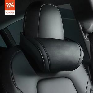 YZ 좌석 머리 받침 여행 휴식 목 베개 테슬라 호환 모델 호환 3/Y/X/S PU 가죽 메모리 폼 자동차 액세서리