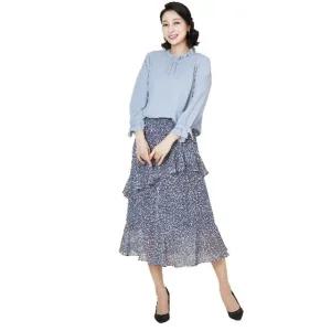 [마엘]별꽃 쉬폰 A라인 프릴 장식 소프트 롱 스커트