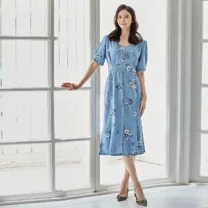 (삽)라벤더 플라워 데님 원피스