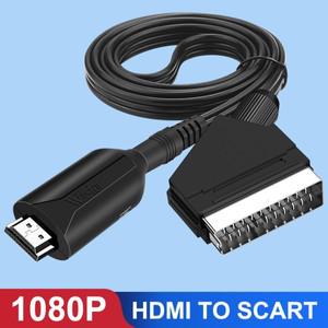 1080P HDMI to SCART 비디오 오디오 변환기 어댑터 USB 전원 케이블이 HDTV DVD Sky Box STB 용 Scart 출력