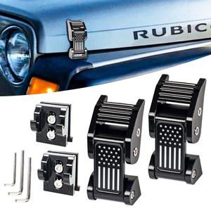 Buling TJ 후드 래치 향상된 디자인 알루미늄 캐치 키트 지프 랭글러 1997-2006과 호환 (텍스처 블랙 미국 국기)