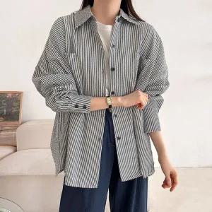 [하프클럽/]빅사이즈 512 주름스트라이프포켓셔츠 DART784