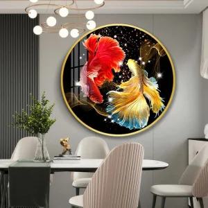 보석십자수 액자형 큐빅 황금 잉어 한쌍 물고기 공예