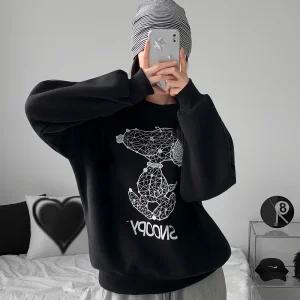 전사 프린트 기모맨투맨 티셔츠 긴팔 오버핏 빅사이즈 피너츠 라인스누피