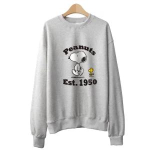 전사 프린트 기모맨투맨 티셔츠 긴팔 오버핏 빅사이즈 피너츠 스누피 1950