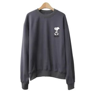 전사 프린트 기모맨투맨 티셔츠 긴팔 오버핏 빅사이즈 피너츠 스누피 스몰