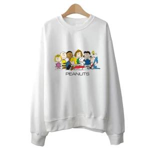 전사 프린트 기모맨투맨 티셔츠 긴팔 오버핏 빅사이즈 피너츠 스누피 패밀리