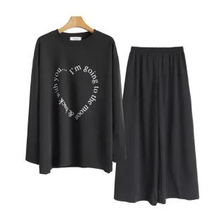 트레이닝복 티셔츠 긴팔 오버핏 빅사이즈 세트 하트레터링셋