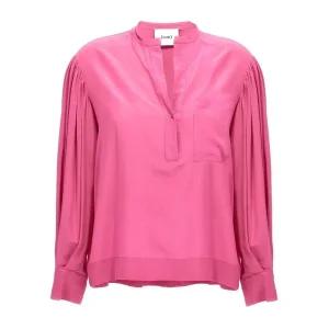 브이넥 버튼 프론트 포켓 실크 블라우스 1103510 519