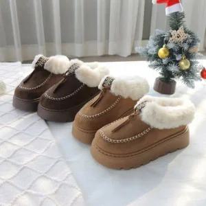 바닐라슈 포엔드 스웨이드 스티치 퍼안감 통굽 로퍼슈즈(5cm)