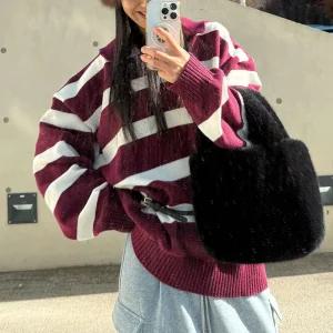 [옷자락]남자 여자 커플티 오픈카라 단가라 오버핏 겨울 니트