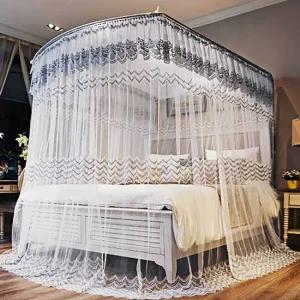 캐노피 침대 모기장 그레이 150cm 분위기 프레임 사계절 텔레스코픽 스틸 구조 개방