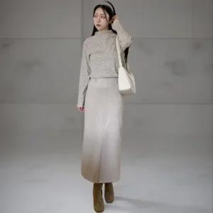 여성 겨울 울 앞트임 H라인 오피스룩 롱 스커트