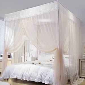 레이스 커튼형 모기장 150cm 변형 침대 사각 스틸 프레임 육각 그물망 통기성 차단