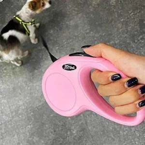 강아지 산책 자동 리드줄 핑크 5m