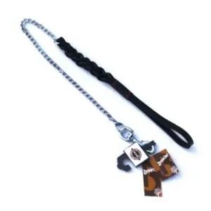 강아지 가죽핸들 1단 롱체인 리드줄 43cm 블랙 L 리쉬