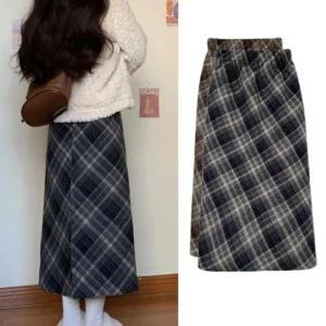 허리밴딩 -K01 겨울 롱 체크 스커트 가을