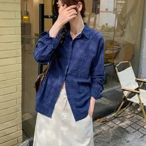 여자 체크 루즈핏 네이비 데일리룩 셔츠 패턴 외출룩 스타일 색상