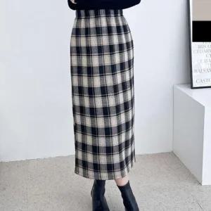여자 H라인 긴치마 체크 1P 기모 코디 겨울 롱스커트