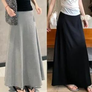 여성 캐주얼 하이웨스트 A라인 세미 롱 허리밴딩 스커트
