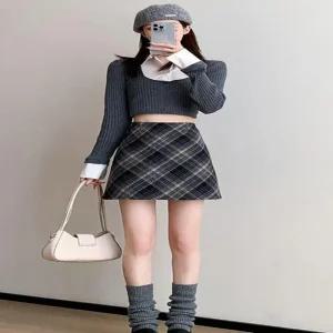 미니스커트 모직 A라인 날씬핏 속바지 가을겨울 2컬러