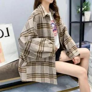 봄 오버핏 셔츠 데일리 모직 체크 아우터 아우터 가을 기모 루즈핏 체크남방 간절기