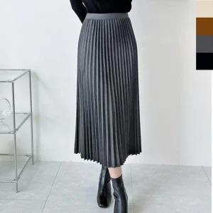 여성 겨울 가을 플리츠 스커트 맥시 1P 롱치마 주름