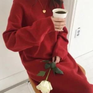 라운드 하객룩 롱 원피스 니트 가을 겨울 부드러운