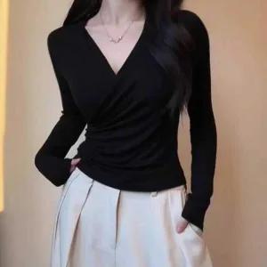 여성 셔링 V넥 여리핏 3컬러 따뜻한 슬림핏 랩티셔츠