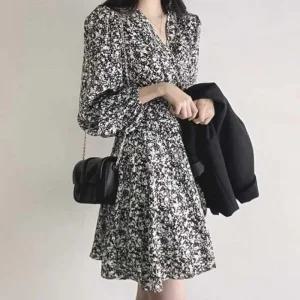 원피스 결혼식 플라워 랩 룩 패션 플레어 하객 패턴