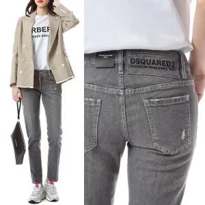 [디스퀘어드2]디스퀘어드 레드탭 블랙 로고패치 그레이진_제니퍼크롭핏/75LB0342