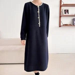 여자 레이스 버튼 겨울하객룩 빅사이즈 기모 롱원피스