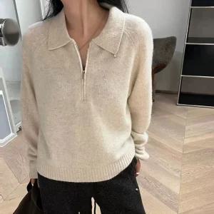 여성 반집업 카라 니트 긴팔 스웨터 루즈핏 티셔츠 티 겨울 가을