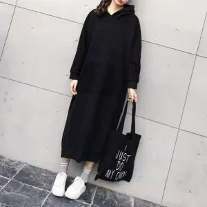 [라일리여성의류] Rly 간절기 루즈핏 캐주얼 후드 기모 롱 원피스 여성