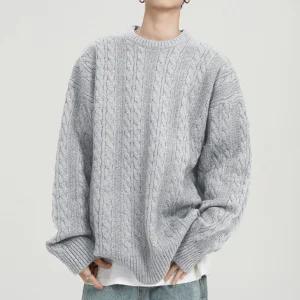 [옷자락]남성 꽈배기 패턴 케이블 짜임 라운드 니트