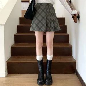 [옷자락]여성 반 플리츠 포인트 체크 패턴 미니 스커트_P412978159