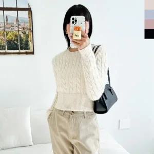 CAT 1069 여자 러블리 부클퍼 크롭니트 크리스마스 라운드넥 데일리 여성의류 꾸안꾸 스웨터 풀오버 니트